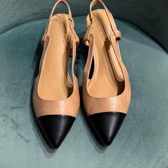 Express Women's Beige and Black Slingback Heels - Picture 2 of 3